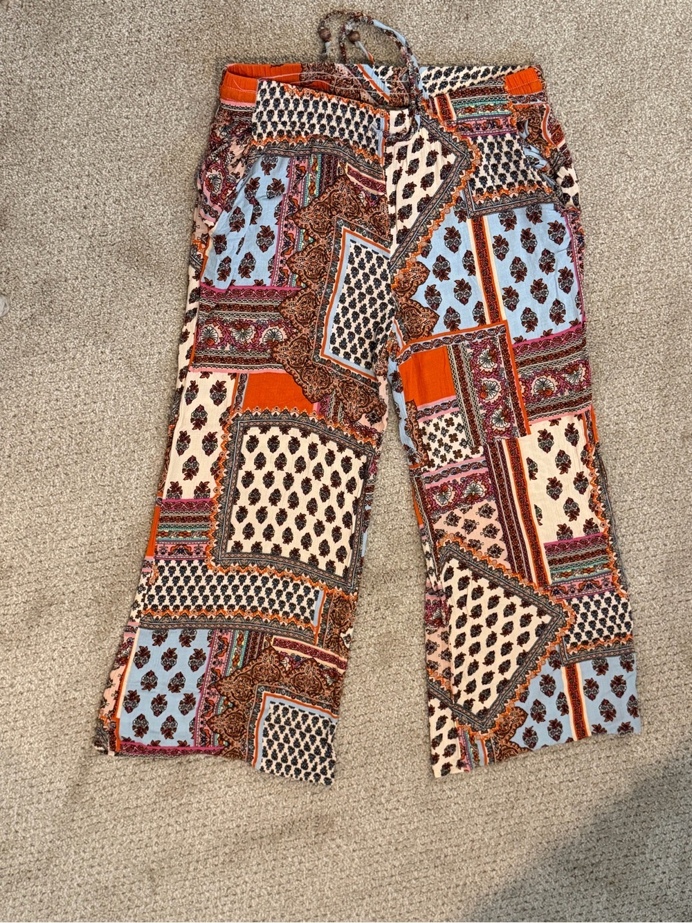 Christian Siriano Paisley Patchwork Pants - Orange, Light Blue, Cream